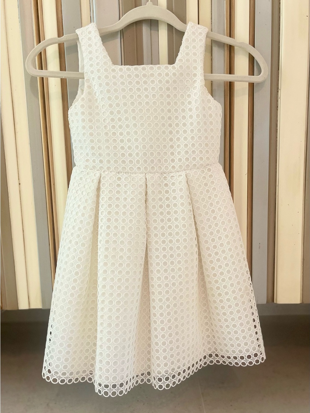 Classic White Lace Circle-Pattern Fit & Flare Dress for Girls